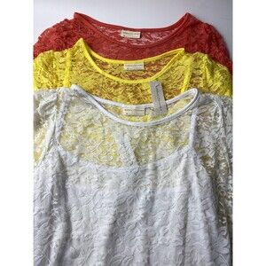 Lot Of 3 Vintage Colorful Bobbie Brooks Lace Blouses XL Ruched Sleeve Fairy H24